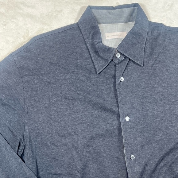 NWOT Ermenegildo Zegna XXL Heather Blue Knit Cotton Long Sleeve Button Shirt - Picture 5 of 12